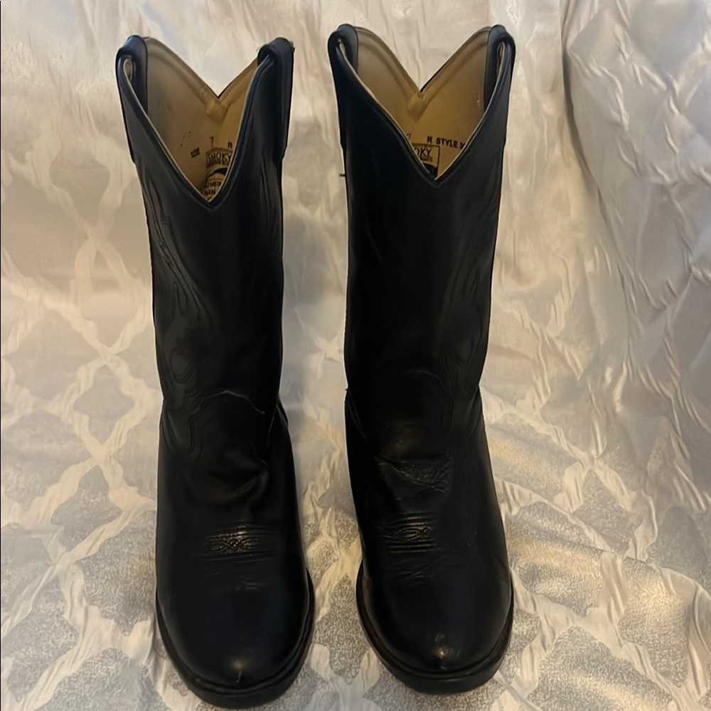Classic Black Leather Men's Cowboy Boots